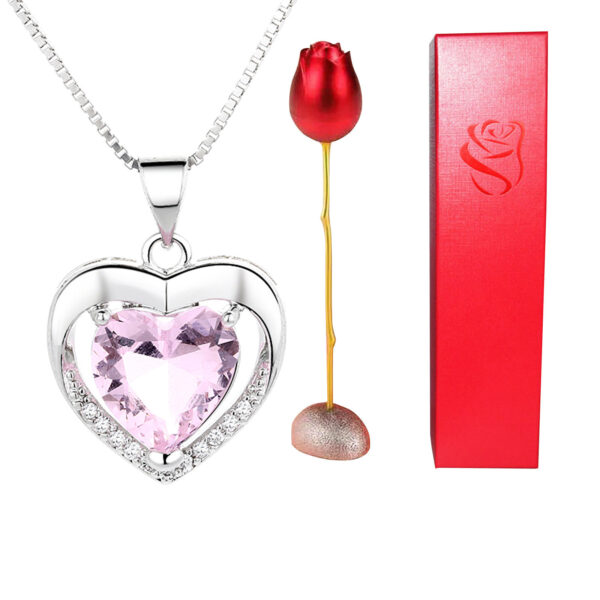 Valentines Day Gift Heart Shaped Blue Purple Crystal Diamond Pendant Rose Head Necklace - Image 8